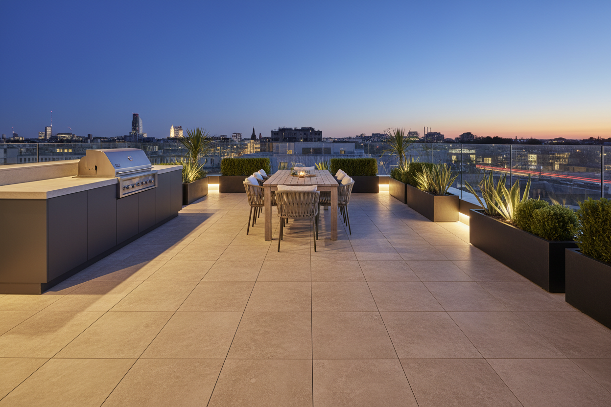 Hammer Stone Beige Porcelain Rooftop