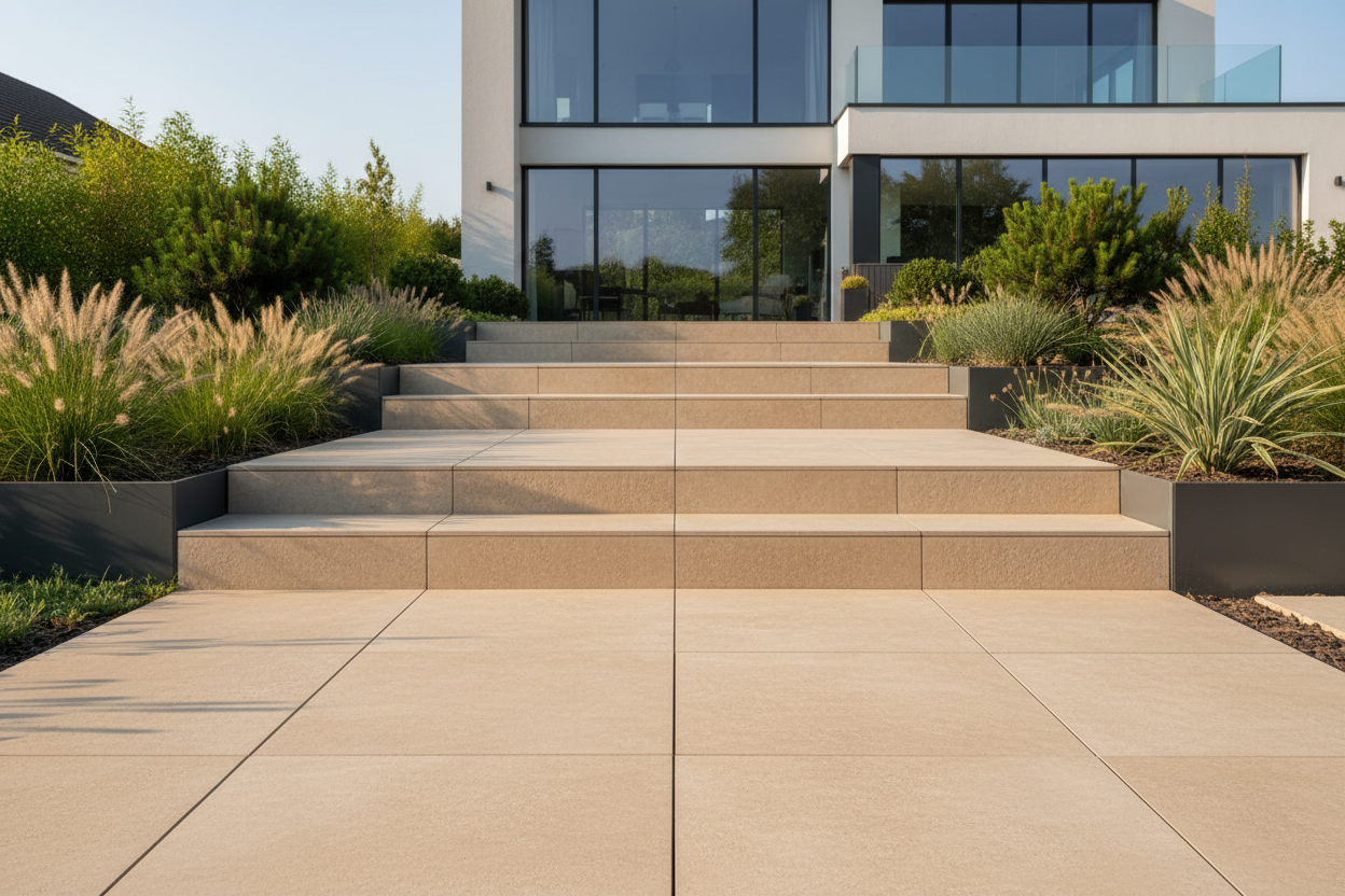 Hammer Stone Beige Porcelain Steps