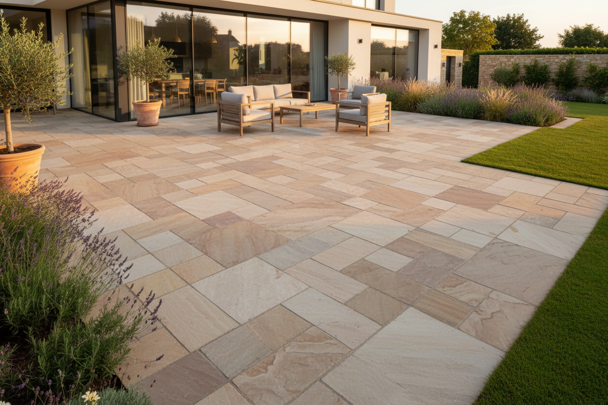 Rainbow Sandstone Patio Install